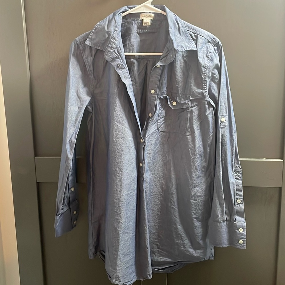 J.Crew tunic pullover button up shirt blue